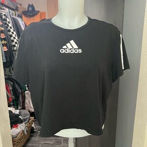 Adidas Aeroready Black & White Three Stripe Crop Short Sleeve Workout Top